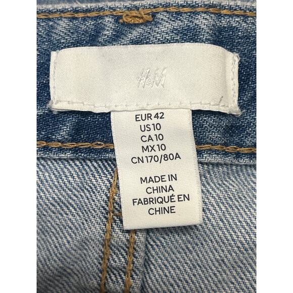 H&M Women's Blue High Rise Distressed Straight Bootcut Flare Denim Jeans Size 10 - Picture 4 of 5